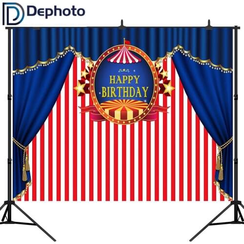 DePhoto Backdrop for Photography Circus Curtain Children Happy Birthday Photographic Photo Backgrounds Photocall Baby