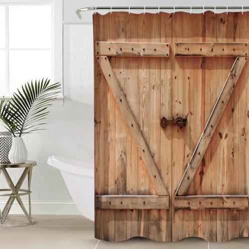 Wooden Door Texture Vintage Shower Curtain Bathroom Decorative Waterproof Polyester Fabric Curtain for Bathroom