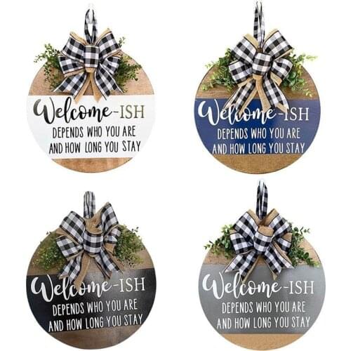 Wood Welcome Door Hanger Welcome Sign for Front Door Porch Outdoor Decor, Depends Who You Are, How Long You Stay
