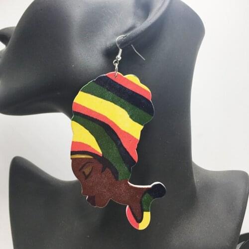 RASTA Afro Girl Wood Earrings