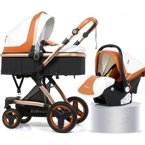 High Landscape Baby Stroller 3 in 1 Luxury Hot Mom Stroller Travel Pram Reversible Baby Trolley Pink Stroller with Car Seat