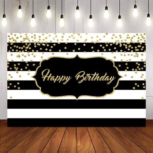 Happy birthday party backdrop white and black photo background gold glitter party decoration supplies customize