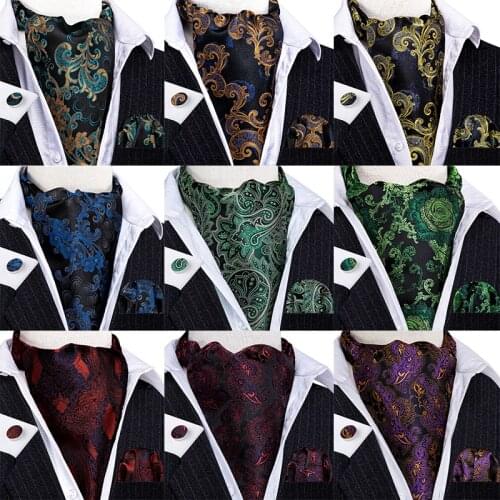 New Fashion Blue Green Silk Cravat Ascot Tie for Men Suit Necktie Jacquard Set Pocket Square Cufflinks Wedding Party Barry.Wang