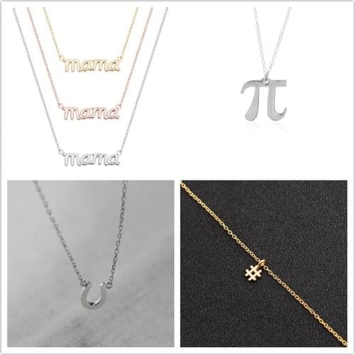 Hashtag 3.14 Pi Mama Mrs Horseshoe Alphabet Initial Letter Math Character Pendant Chain Necklaces Teacher Mother Women Jewelry