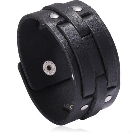 Jessingshow 3.5cm Wide Wrap Bangle Black Genuine Leather Bracelet Jewelry Punk Men Women Wristband Bangle Pulsera Hombre