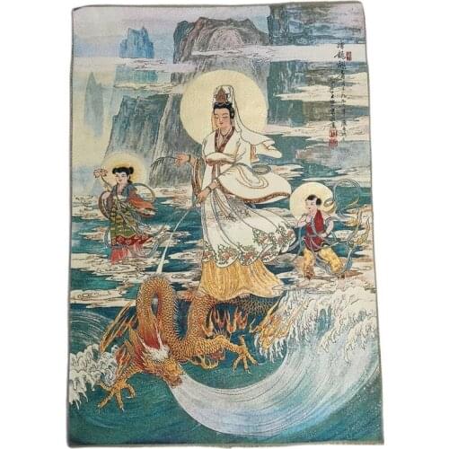 China Old Tibet Silk Thang Ka Like Hanging Painting Fengshui Guanyin God Statue Portrait