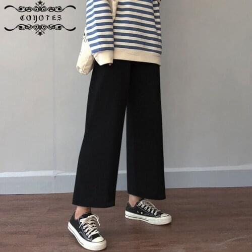 COYOTES Women Pants Solid High Waist Wide Leg Pant Womens Elastic Oversize Loose Casual Trousers Simple Comfortable Elegant