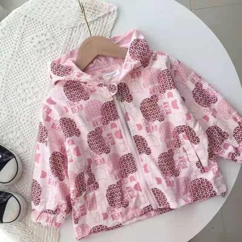 1-6-year-old Girls' Hooded Jacket Spring And Autumn New Cartoon Baby Casual Zipper Shirt Western Style Mid-length Windbreaker