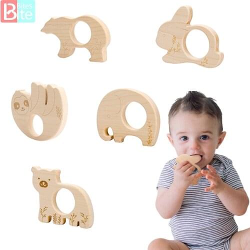 Bite Bites 1pc Baby Wooden Teether Animal Rabbit Maple Rodent Pendant Tiny Rod For Newborn Pacifier Chain ChildrenS Goods Gifts