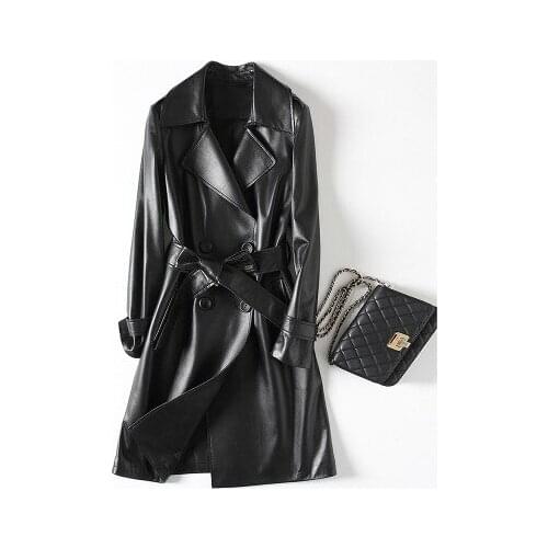 Top brand Genuine New Fashion Sheep Leather Trench H48 high quality