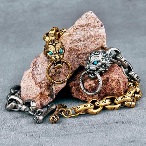 Mythical Beast Mens Womens Copper Bracelet Brass Bangle Vintage Punk Hip Hop for Couple Girl Boyfriend Jewelry Gift Wholesale