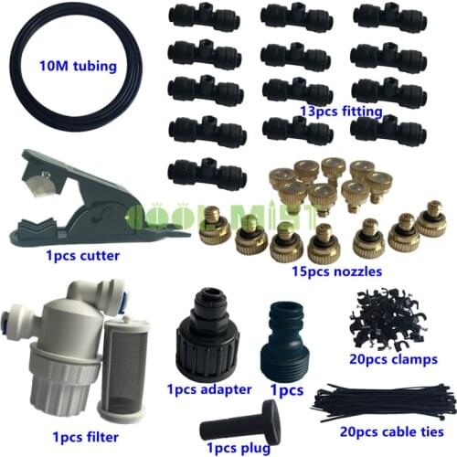 H118 DIY 10M Watering Kits Water Sprayer Including 15 pcs Mist Fog Nozzles 13 pcs Tee Fittings for Gazebo Misting Cooling System