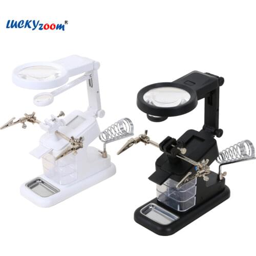 Welding Desktop Multifunctional Magnifier Magnifying Glass 3X 4.5X 20X 10 LED Illuminated Magnifier Loupe Third Hand Soldering