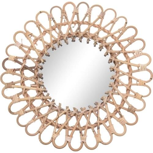 Nordic Wicker Wall-mounted Mirror Rattan Round Dressing Mirror Home Living Room Bathroom Deco Wall Hanging Mirror