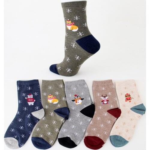 New arrival women cute cartoon socks 5 pairs/pack autumn-winter funny warm sock lady and womans christmas socks