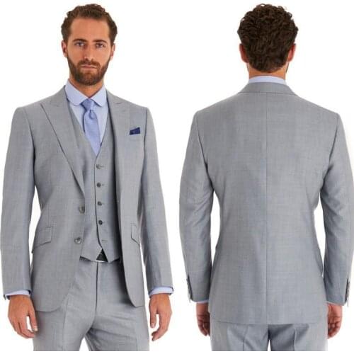 2019 Latest Coat Pant Designs Light Grey Business Slim Fit Men Suits For Wedding Custom Made 3 Pieces Tuxedos(Jacket+Vest+Pants)