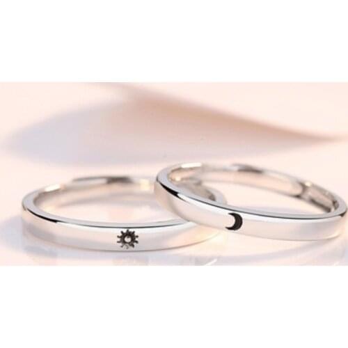 2 Pieces/Set Glossy Couple Opening Rings Wedding Bride Bridegroom Jewelry Sun Moon Stainless steel Rings for Best Friends Gifts
