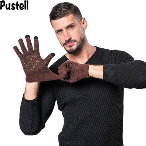 Autumn Knitted Men Gloves Non-slip RubberTouch Screen High Quality Male Gloves Thicken Warm Gloves Winter Men Mittens