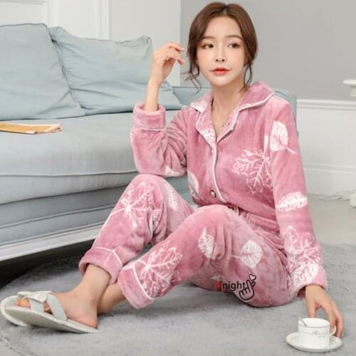 5XL Plus Size Winter Women Thicken Warm Pajamas Sets Flannel Long Sleeve Sleepwear Lounge Clothes Home Suit Nightgown Pyjamas