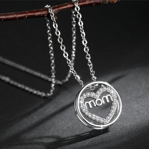 MOM Round Shape Hanging Pendant Necklace Setting Cubic Zirconia Link Chain Gold and Silver Color Necklace for Mothers Day