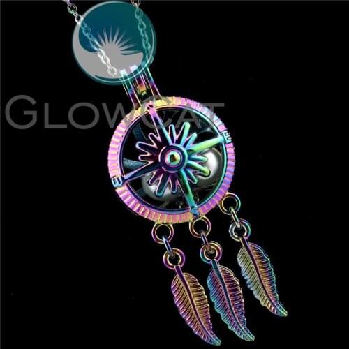 R-C789 Rainbow Colors Compass Dream Catcher Beads Cage Pendant Perfume Diffuser Aromatherapy Pearl Cage Locket Necklace