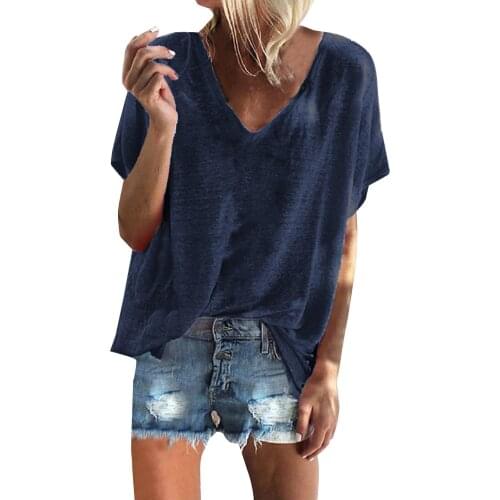 Plus Size Womens Tops And Blouses Womens Summer Loose Fashion V-neck Candy Short-sleeved T-shirt Blusas Mujer De Moda 2021