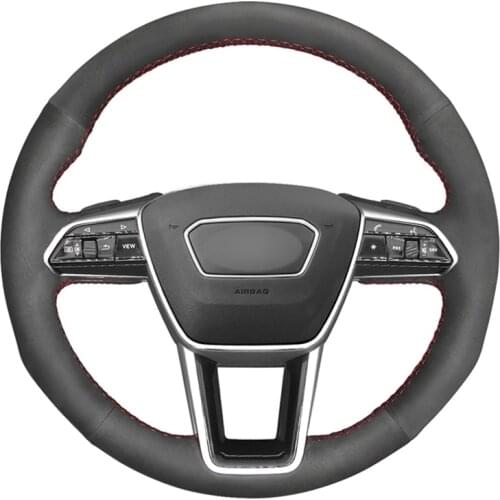 Hand-stitched Black Suede No-slip Car Steering Wheel Cover For Audi A6 (C8) Avant Allroad 2018-2019 A7 (K8) 2018-2019 S7 2019