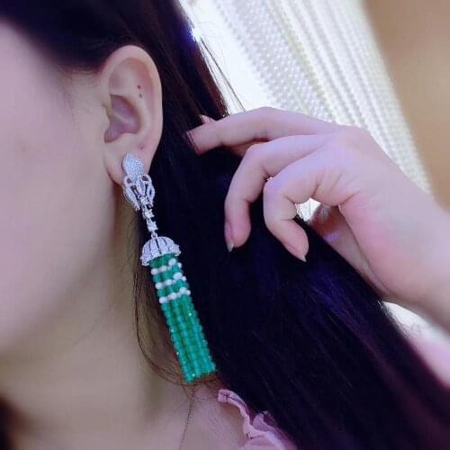 Natural fresh water pearl drop earring green color tassels 925 sterling silver with cubic zircon fine women jewelry