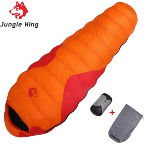 Jungle King CY660 Newest Sleeping Bag 3 Thickness Winter Duck Down Sleeping Bag Can Be Stitched Together for Two Travel Camping