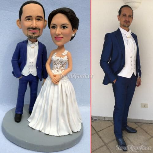 Polymer clay baby custom face wedding cake topper figurine miniature romantic funny cake topper figure bride and groom statue