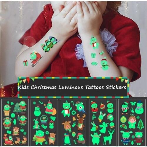 Shiny Luminous Tattoos Stickers Glow In The Dark Childrens Temporary Tattoos Kids Christmas Fluorescent Waterproof Cute Sticker