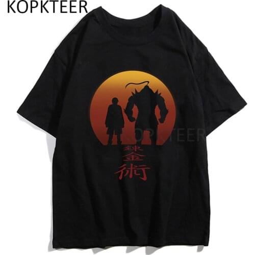 Streetwear Men Tshirt Alchemist Brothers Japanese Anime Printed Fullmetal Alchemist Edward Elric Male T Shirts Casual Clothes