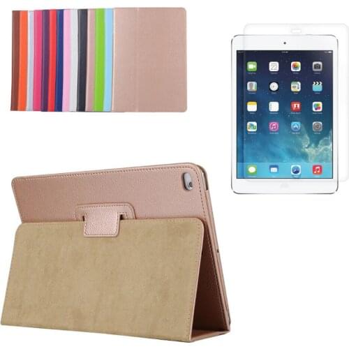 Ultra Slim Litchi 2-Folder Folio Stand PU Leather Skins Protector Cover Case + Clear Film For Apple iPad Air2 iPad 6 9.7" Tablet