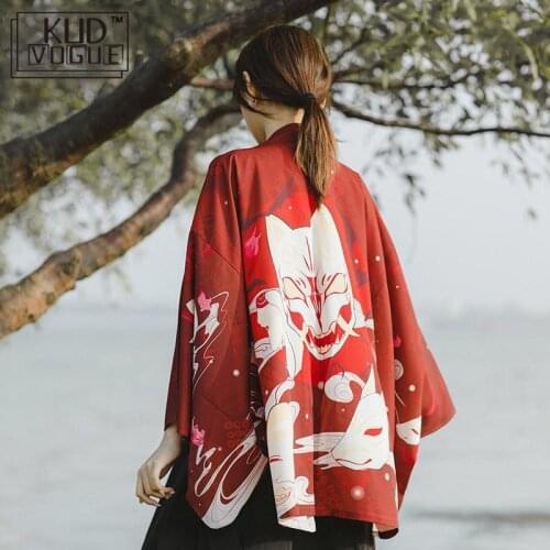 Japanese Kimono Traditional Yukata 2020 New Women Casual Anime Printing Shirt Clothes Traditional Kimonos Men StreetWear Coat