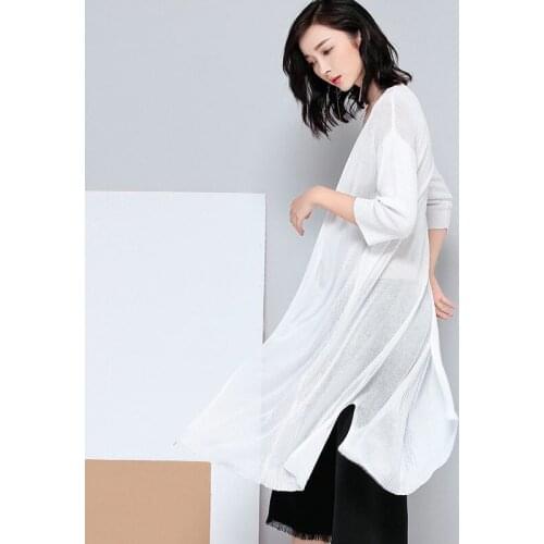 Summer Trench Thin Mid-length Sweater Womens Cardigan Seven-point Sleeve Sunscreen Shawl With Loose Air Conditioning Shirt R352