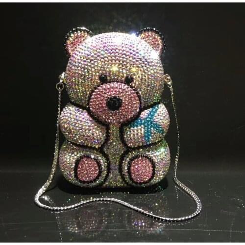 Women Hollow Out Bear shape Crystal Clutch Evening Bag Wedding Party Cocktail purse wallet MInaudiere Handbag shoulder bag gifts