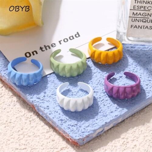 2021 Summer Fashion Colorful Geometric Alloy Chain Rings Candy Color Irregular Opening Rings for Women Party Finger Jewelry