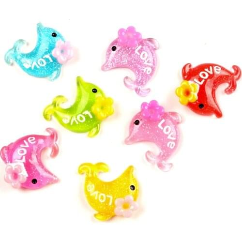 50Pcs Mixed Dolphin Resin Decoration Crafts Beads Flatback Cabochon Scrapbook Hair Clips DIY Embellishments Accessories Buttons