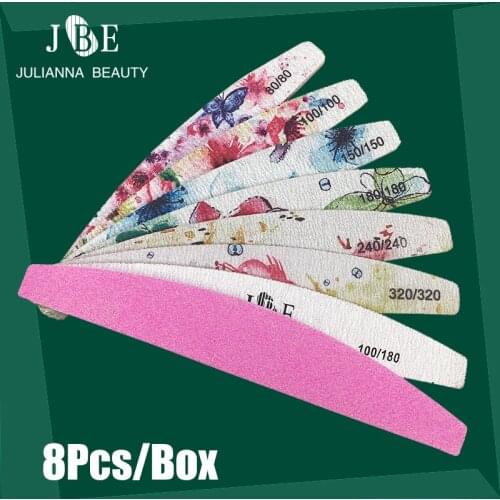 8Pcs/boxThick Nail Files Colorful Sandpaper Nail File 80/100/120/180/240 Professional Boat Sanding Buffer Manicure Tools
