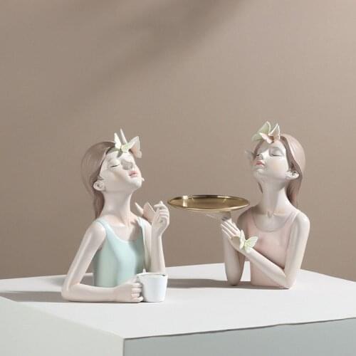Butterfly Girl Resin Sculpture Character Model Vase Modern Storage Statues Home Living Room Desktop Decor Accessories