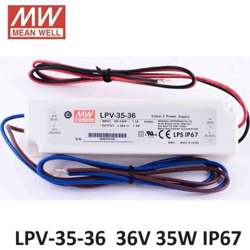 Original MEAN WELL LPV-35-36 36W 1A 36V LED Power Supply waterproof isolated plastic IP67 90~264VAC input led driver 36V UL CE