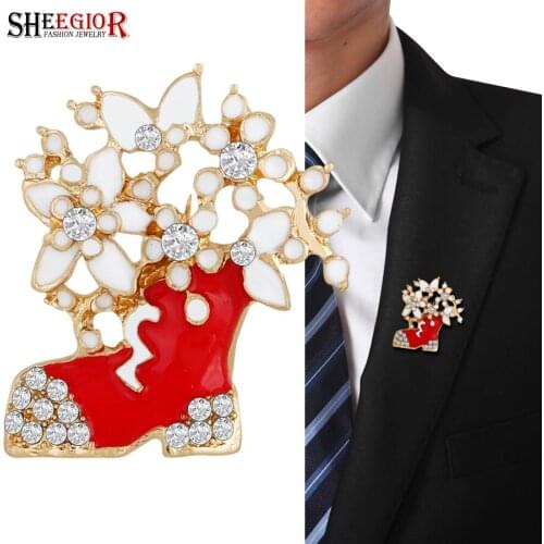 Crystal Christmas Sock Brooches For Women Accessories Lovely Enamel Flower Butterfly Rhinestone Brooch Pin Badge Friendship Gift