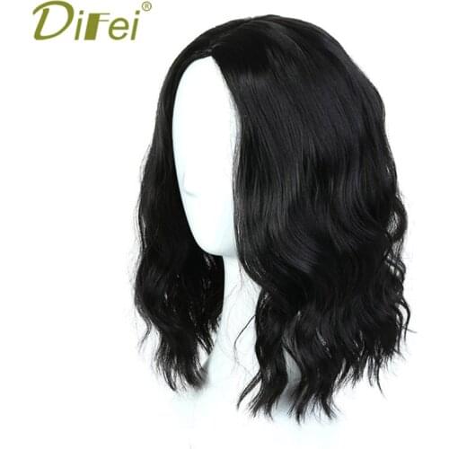 DIFEI 14" Short Curly Synthetic Hair Women Lady Daily Costume Cosplay Wig Natural Black High Temperature Fiber