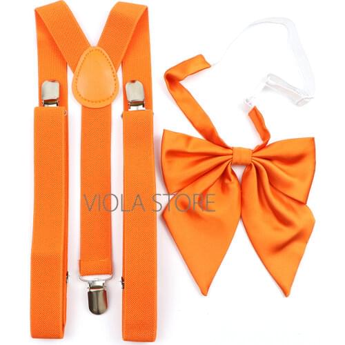 Women Girl 2.5cm Uniform Suspenders Bowtie Sets Red Blue Female School Student Cosplay Party Cravat Braces Shirt Skirt Accessory