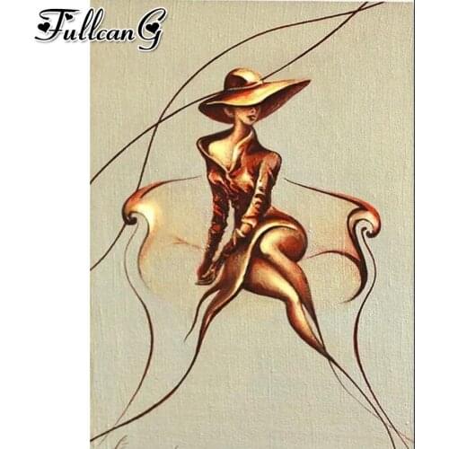 FULLCANG Golden abstract woman 5d diy diamond painting girl full square round diamond embroidery couple living room decor FC2973