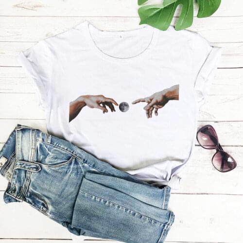 The Creation of Adam T Shirt New Arrival Colored Print 100%Cotton Funny T Shirt Christian Shirt Religious Shirts Planet Shirts