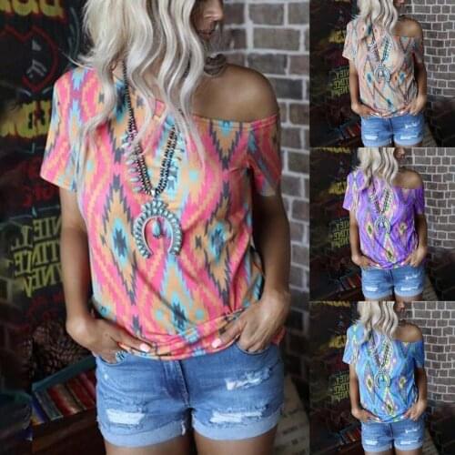 Fashion Oversize T Shirt Women Print Short Sleeve Slant Collar Off Shoulder T-shirt Blouse Streetwear for Daily Life Plus Size