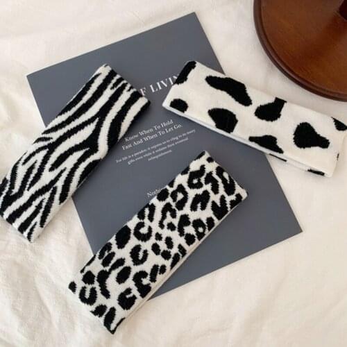 Harajuku Knitted Headband Black White Leopard Zebra Panda Elastic Sport Hairband 649C