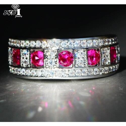 YaYI Fine Jewelry Fashion Princess Claw Set Cut Red Cubic Zirconia Silver Color Engagement Wedding Party Leaves Gift Rings