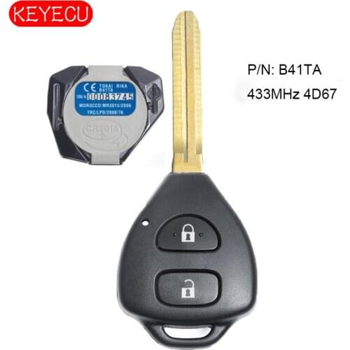 KEYECU Genuine Remote Car Key Fob 2 Button 433MHz 4D67 for Toyota Hilux 2004-2009, Yaris 2005-2011, P/N: B41TA